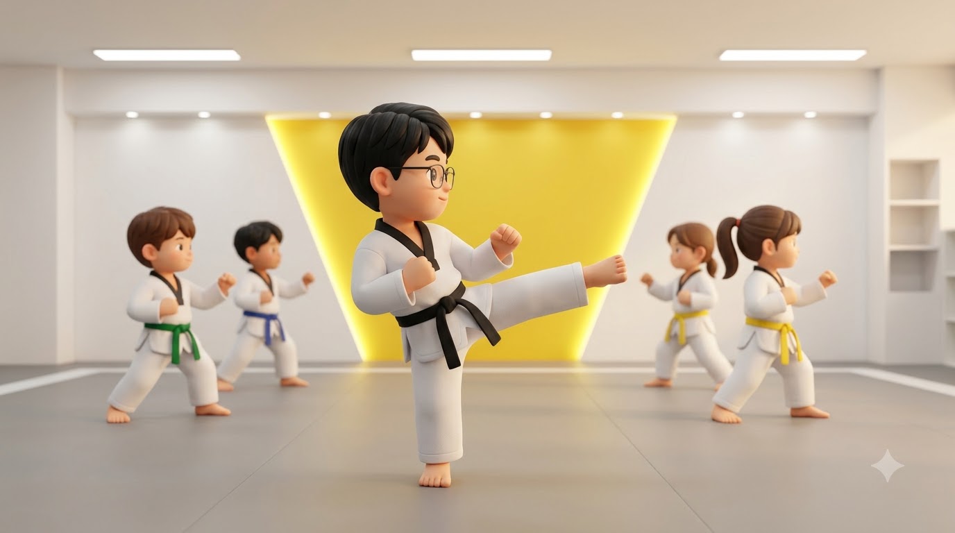 본문 6번 그림 — 기본 앞차기를 연습하는 아이의 옆모습
